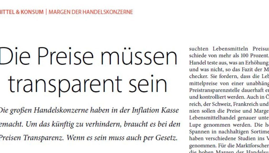 Die Preise müssen transparent sein